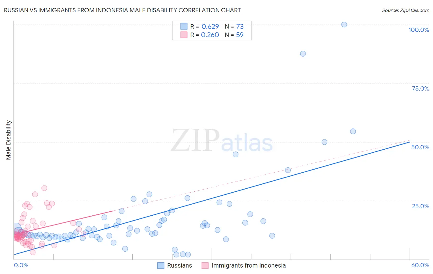 Russian vs Immigrants from Indonesia Male Disability