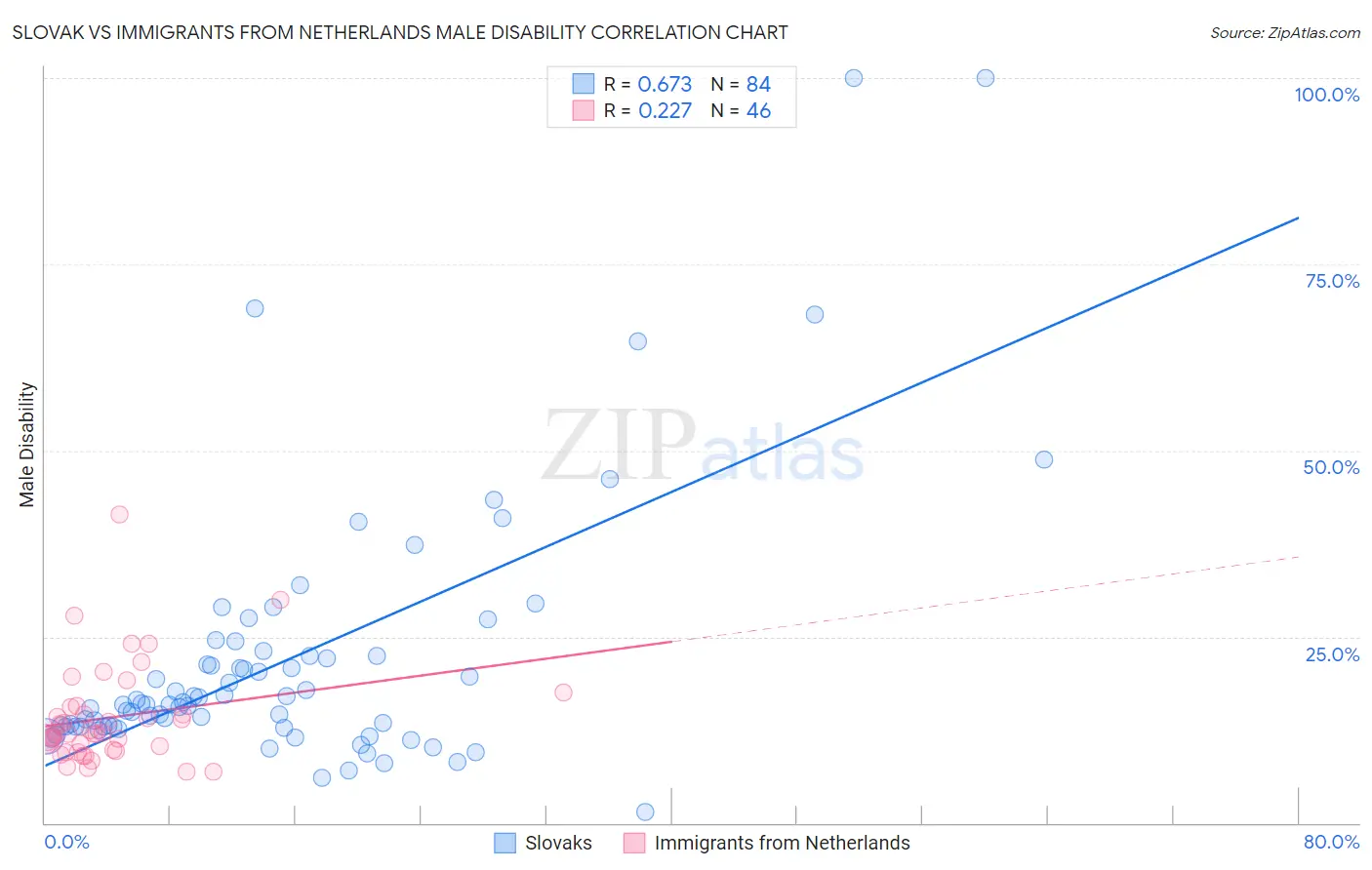 Slovak vs Immigrants from Netherlands Male Disability