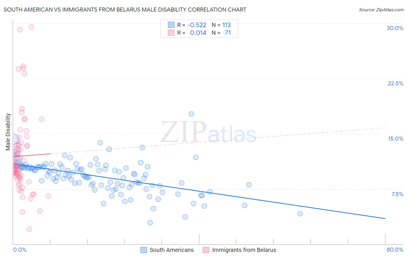 South American vs Immigrants from Belarus Male Disability