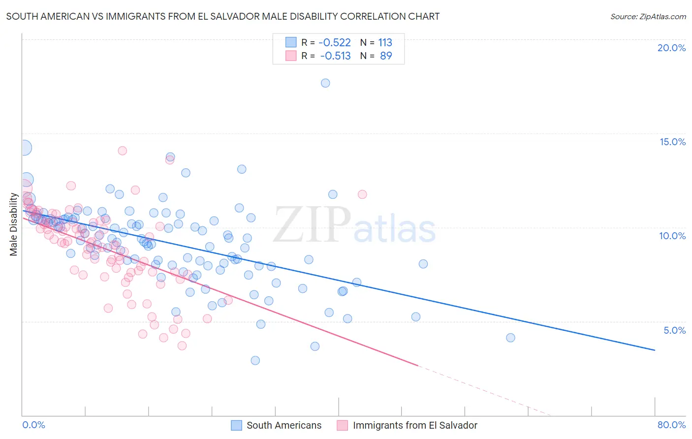 South American vs Immigrants from El Salvador Male Disability