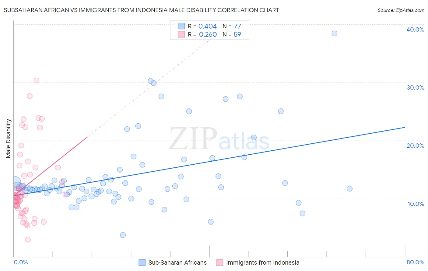 Subsaharan African vs Immigrants from Indonesia Male Disability
