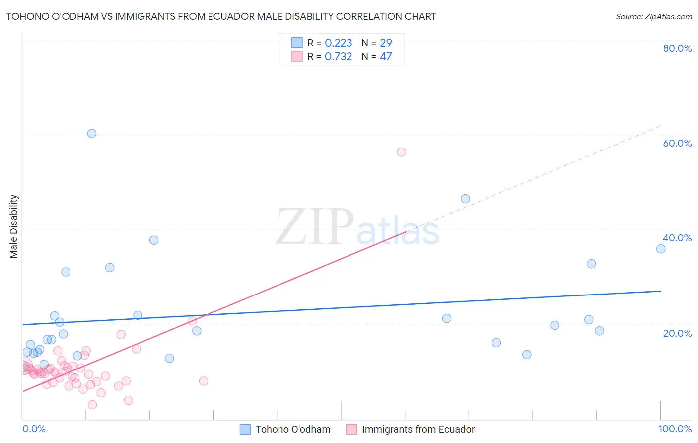 Tohono O'odham vs Immigrants from Ecuador Male Disability