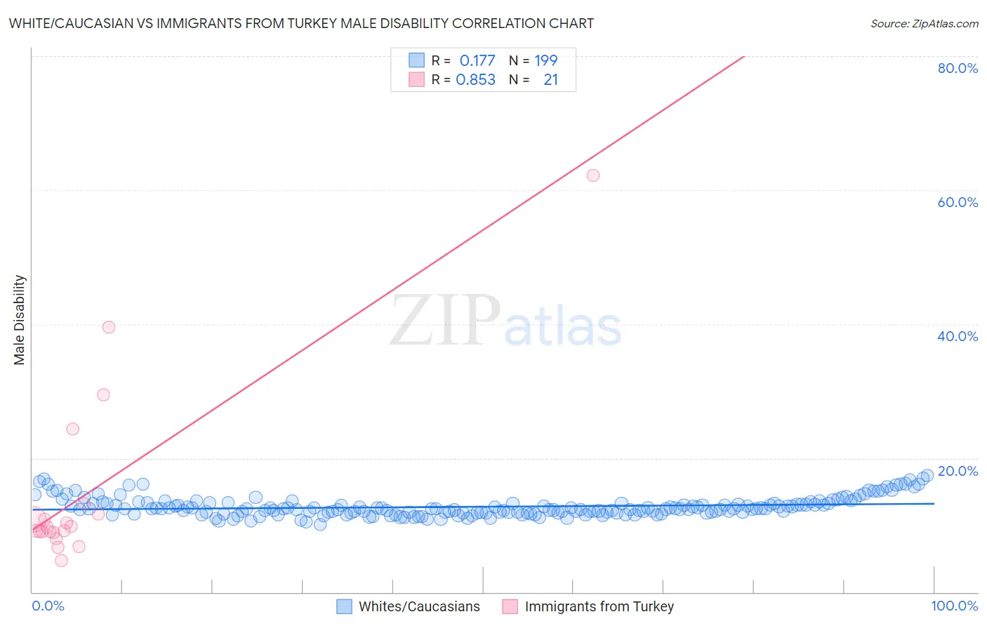 White/Caucasian vs Immigrants from Turkey Male Disability