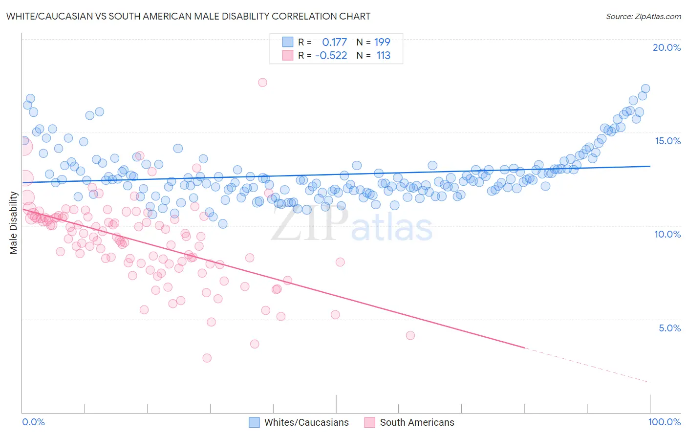 White/Caucasian vs South American Male Disability