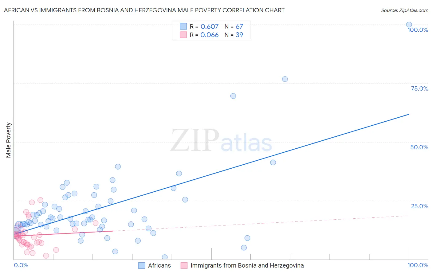 African vs Immigrants from Bosnia and Herzegovina Male Poverty