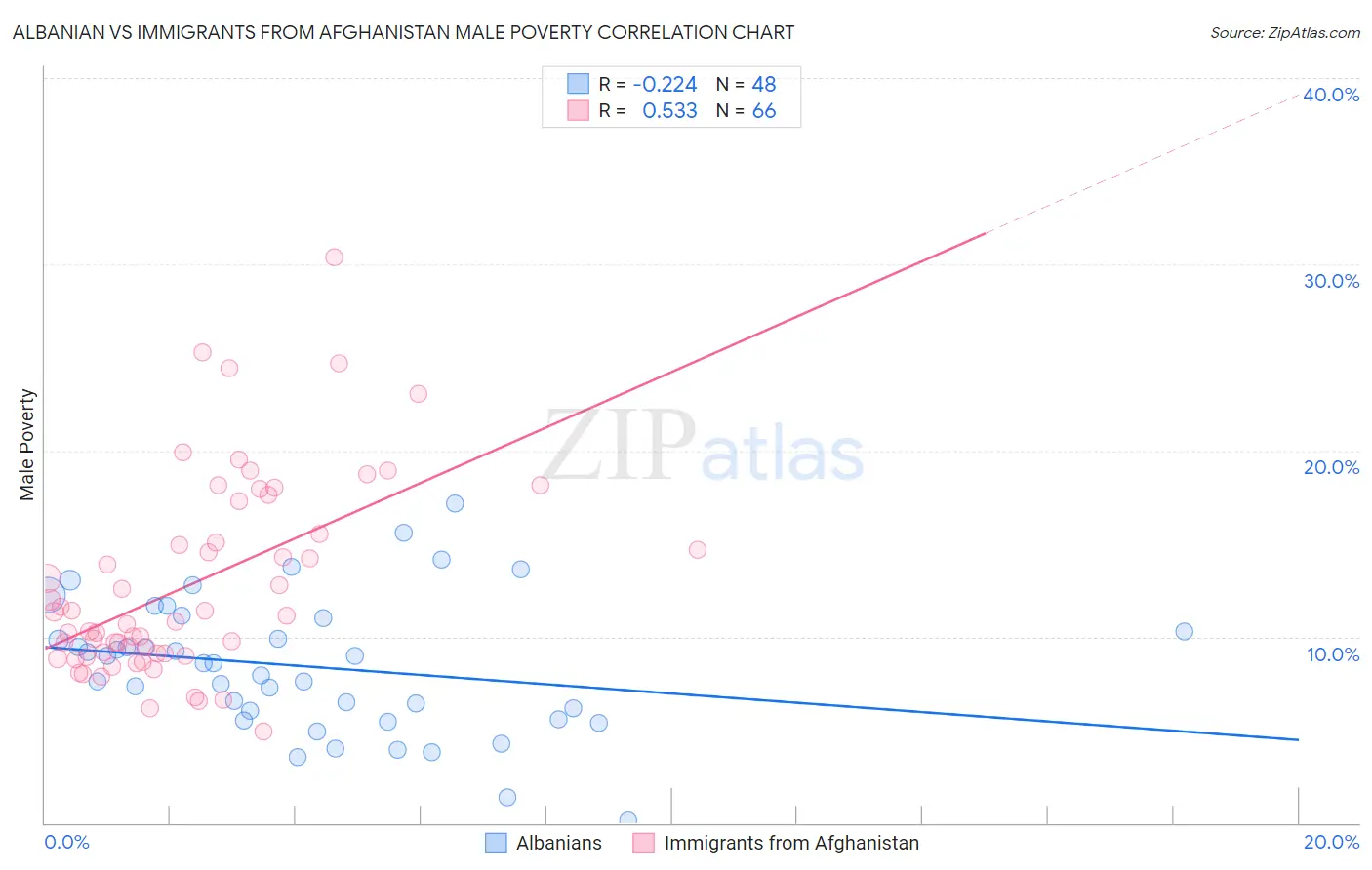 Albanian vs Immigrants from Afghanistan Male Poverty