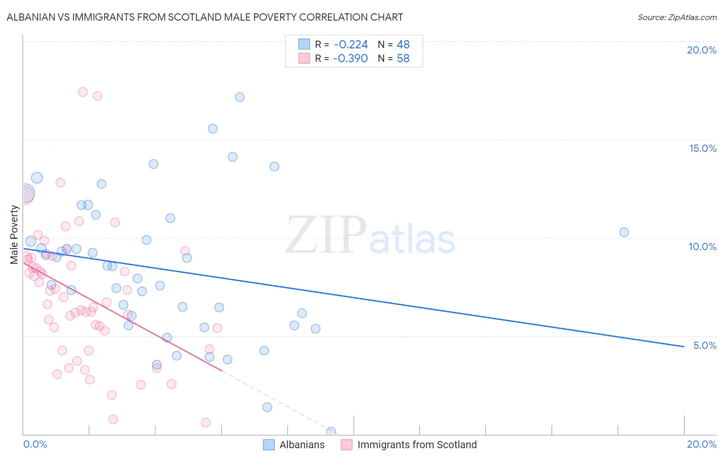 Albanian vs Immigrants from Scotland Male Poverty