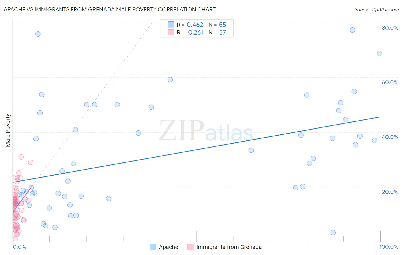 Apache vs Immigrants from Grenada Male Poverty