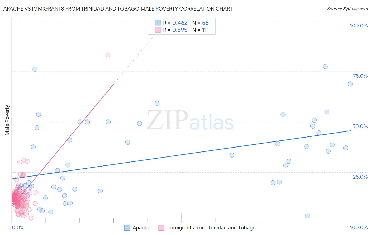 Apache vs Immigrants from Trinidad and Tobago Male Poverty