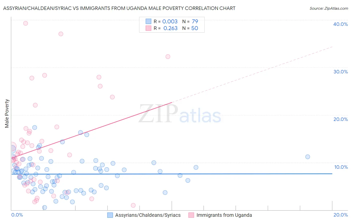 Assyrian/Chaldean/Syriac vs Immigrants from Uganda Male Poverty