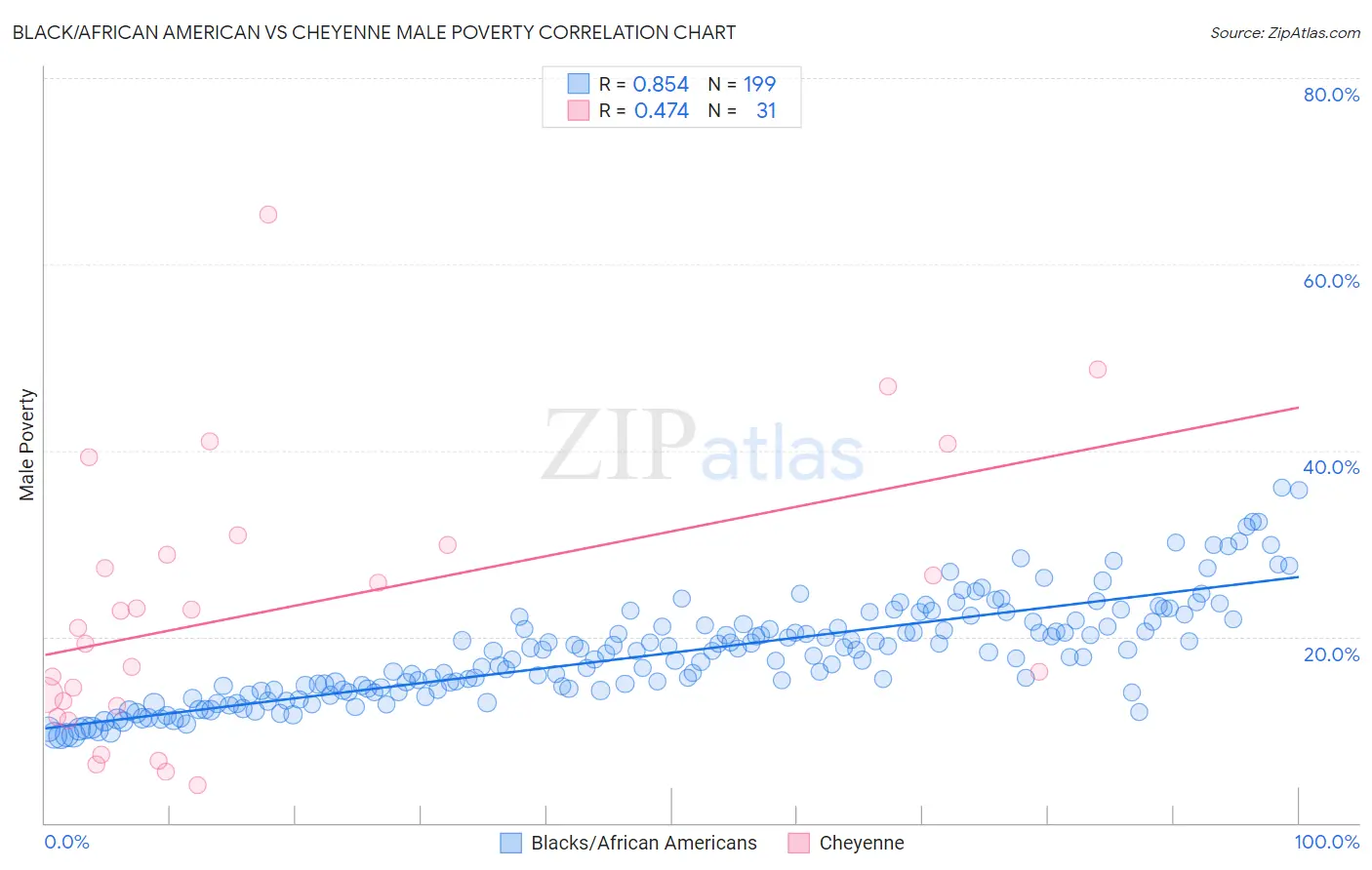 Black/African American vs Cheyenne Male Poverty