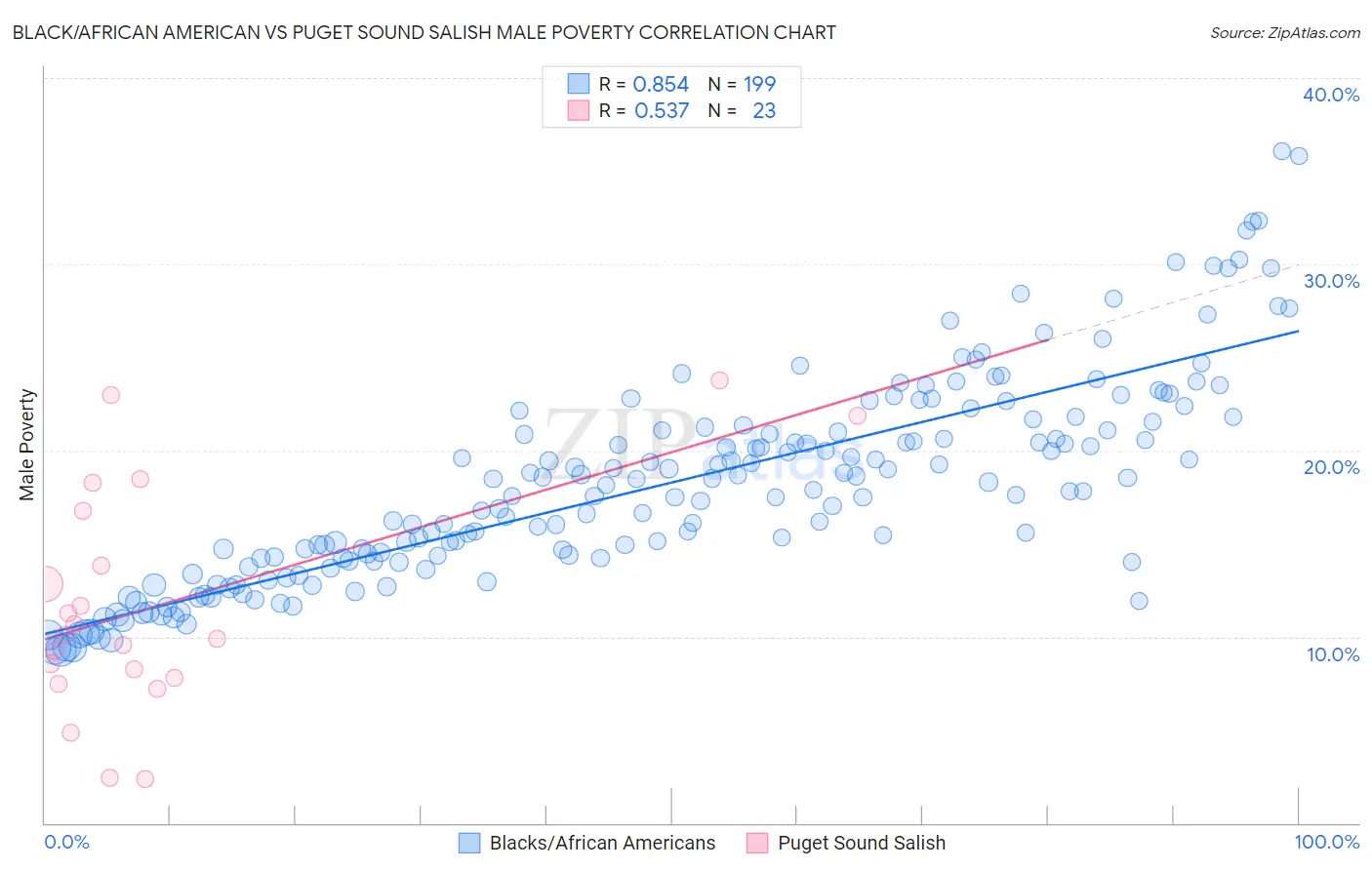 Black/African American vs Puget Sound Salish Male Poverty
