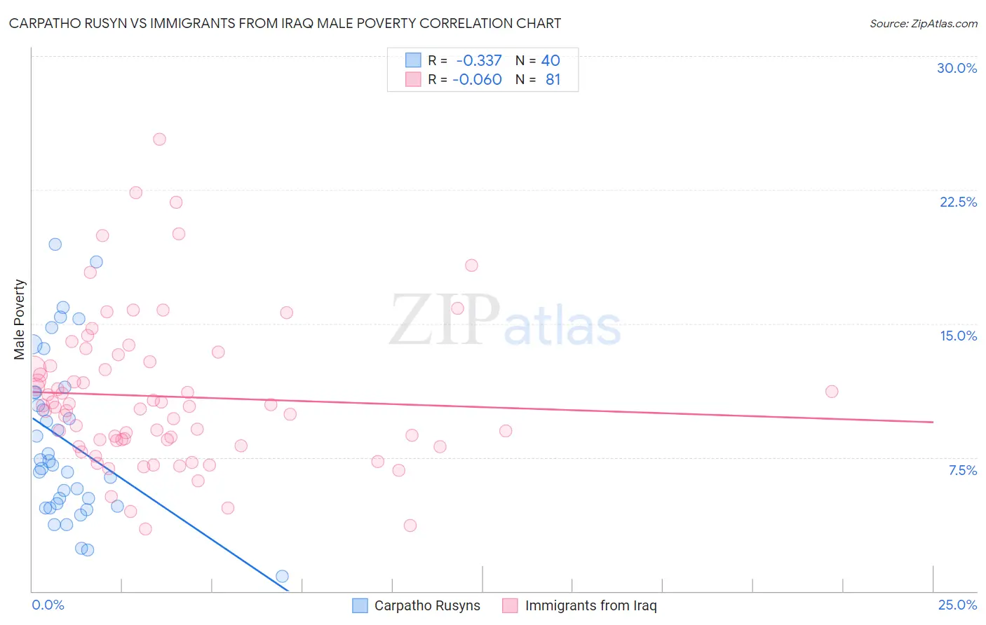 Carpatho Rusyn vs Immigrants from Iraq Male Poverty