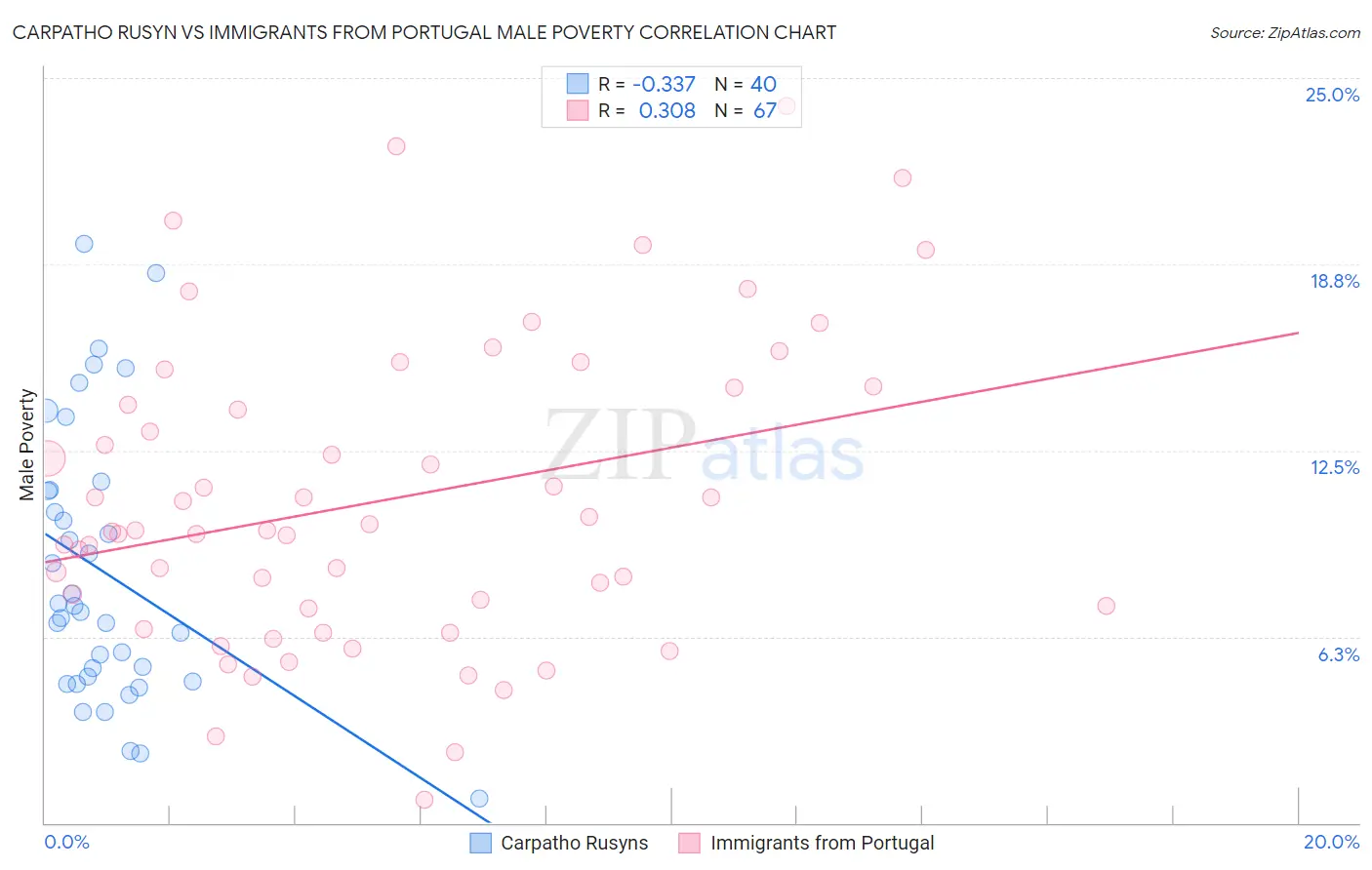 Carpatho Rusyn vs Immigrants from Portugal Male Poverty