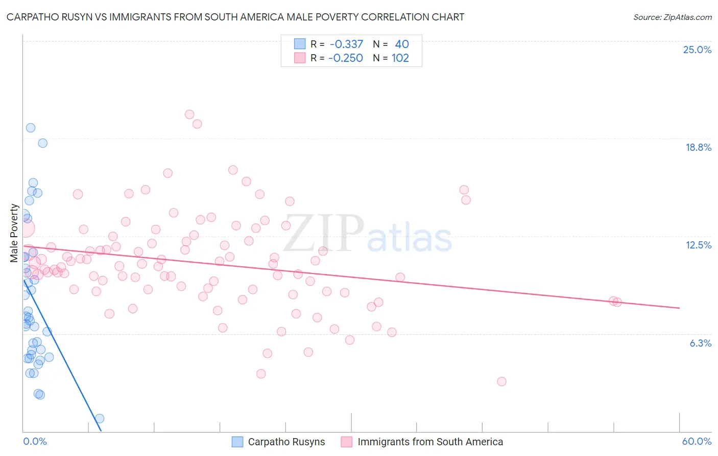 Carpatho Rusyn vs Immigrants from South America Male Poverty