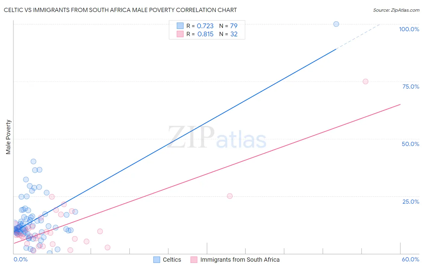 Celtic vs Immigrants from South Africa Male Poverty