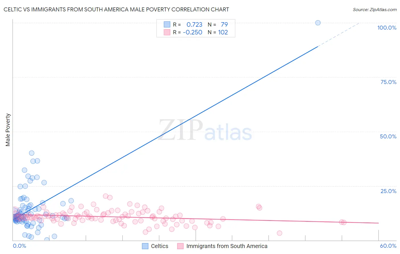 Celtic vs Immigrants from South America Male Poverty