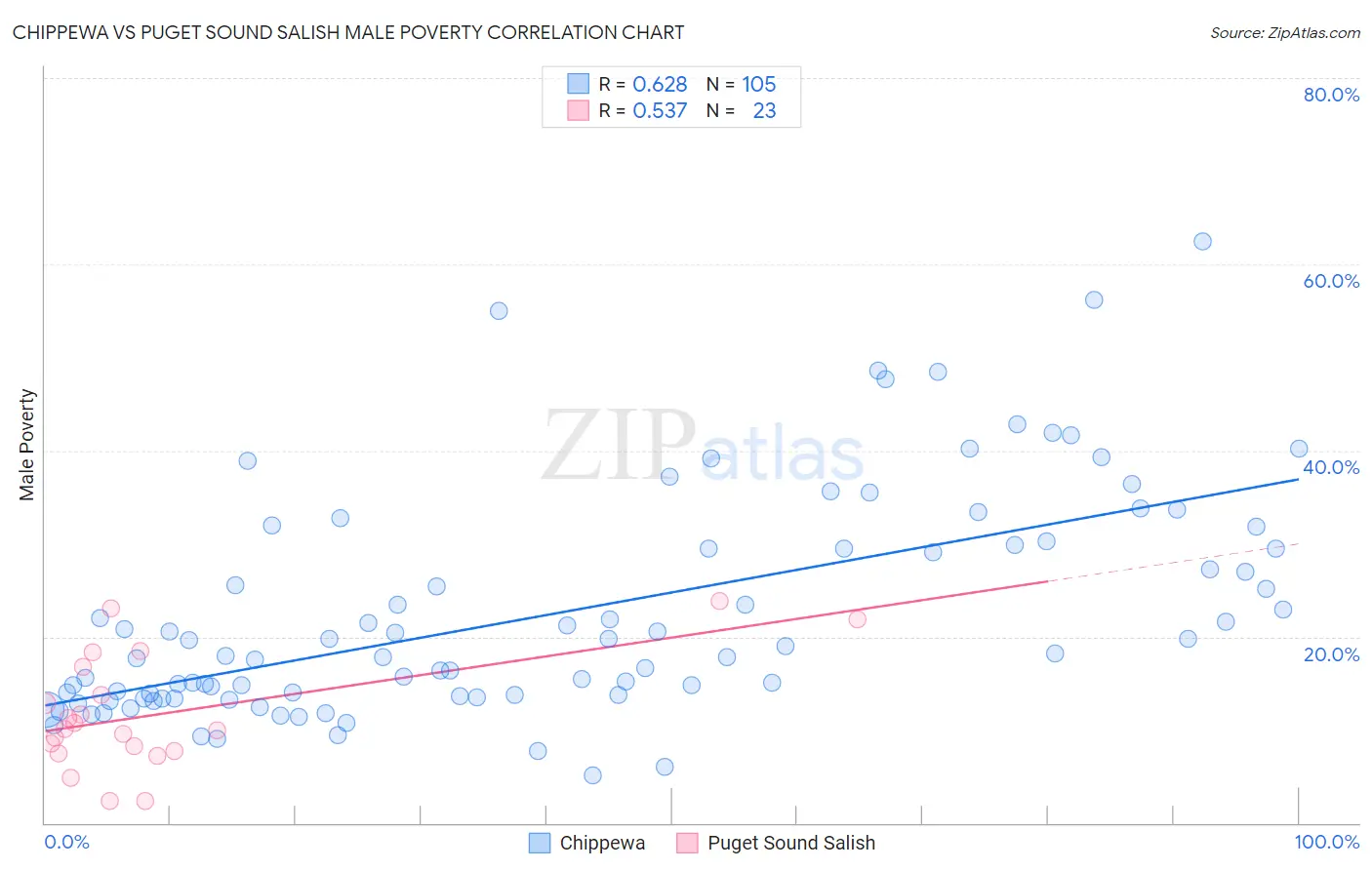 Chippewa vs Puget Sound Salish Male Poverty