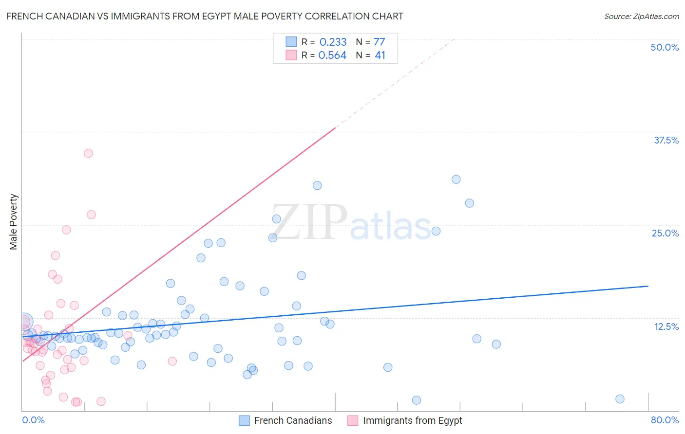French Canadian vs Immigrants from Egypt Male Poverty
