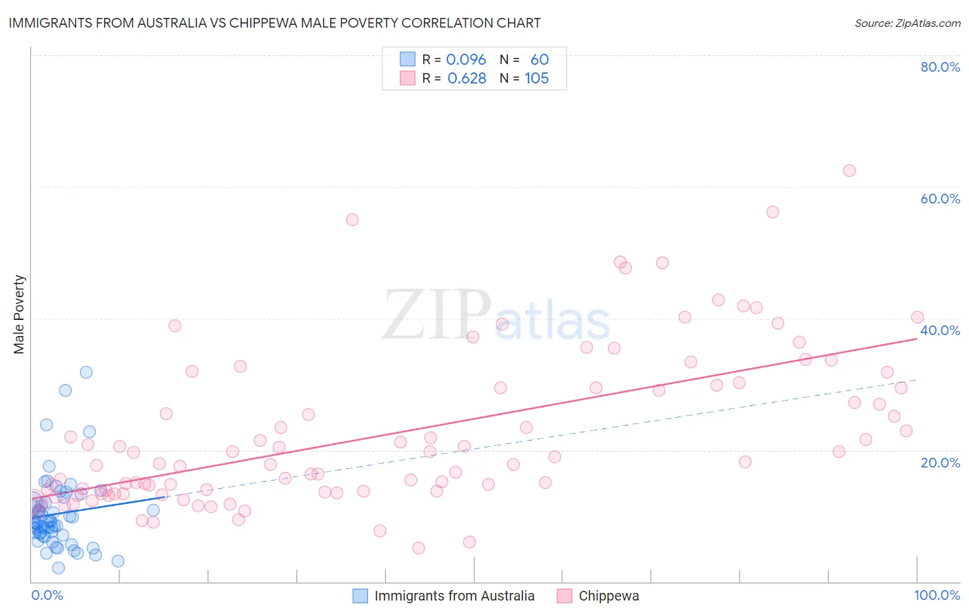 Immigrants from Australia vs Chippewa Male Poverty