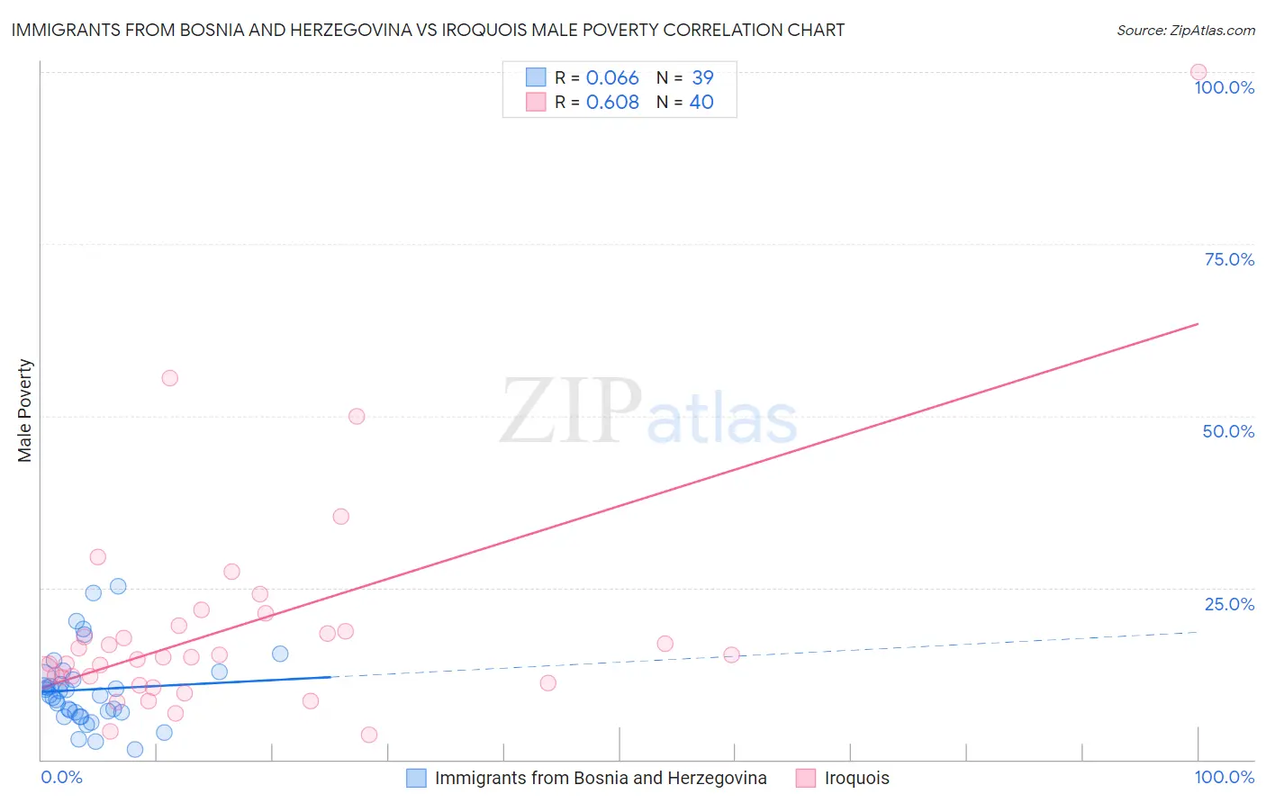 Immigrants from Bosnia and Herzegovina vs Iroquois Male Poverty