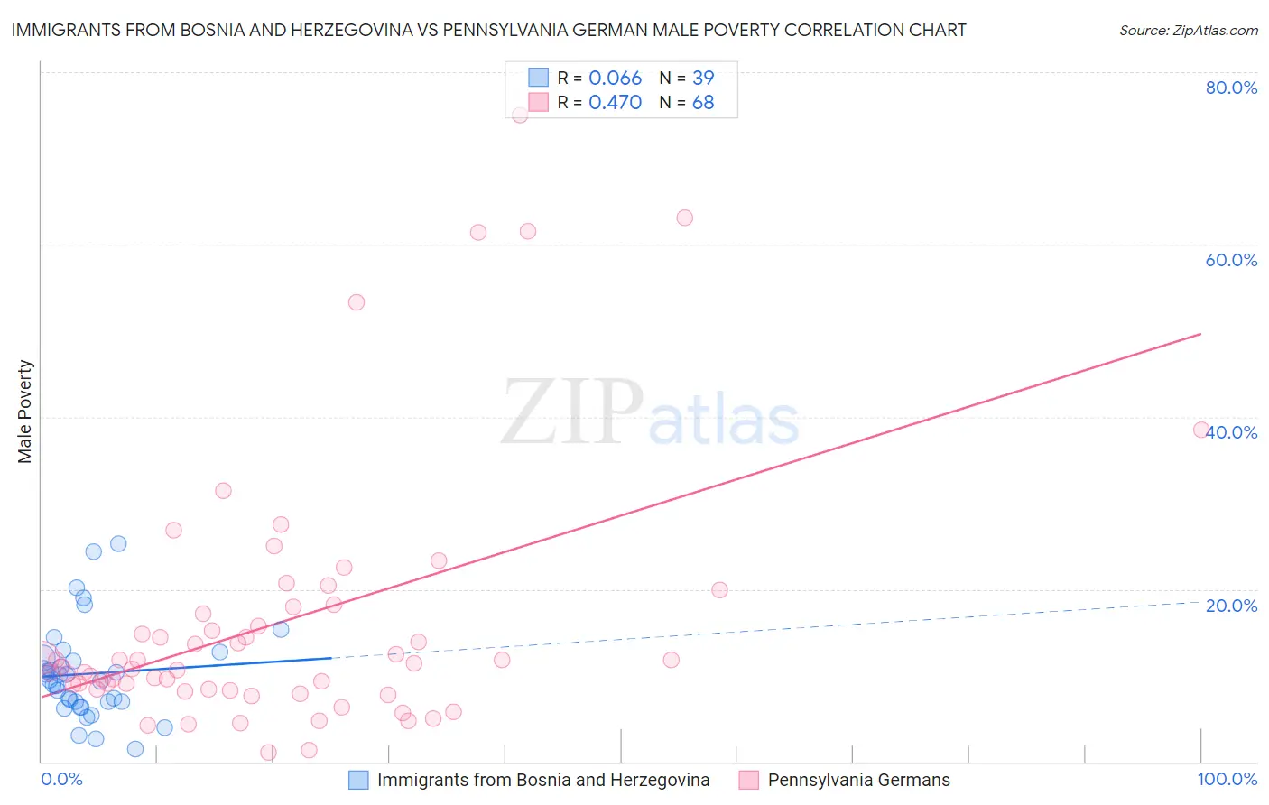 Immigrants from Bosnia and Herzegovina vs Pennsylvania German Male Poverty
