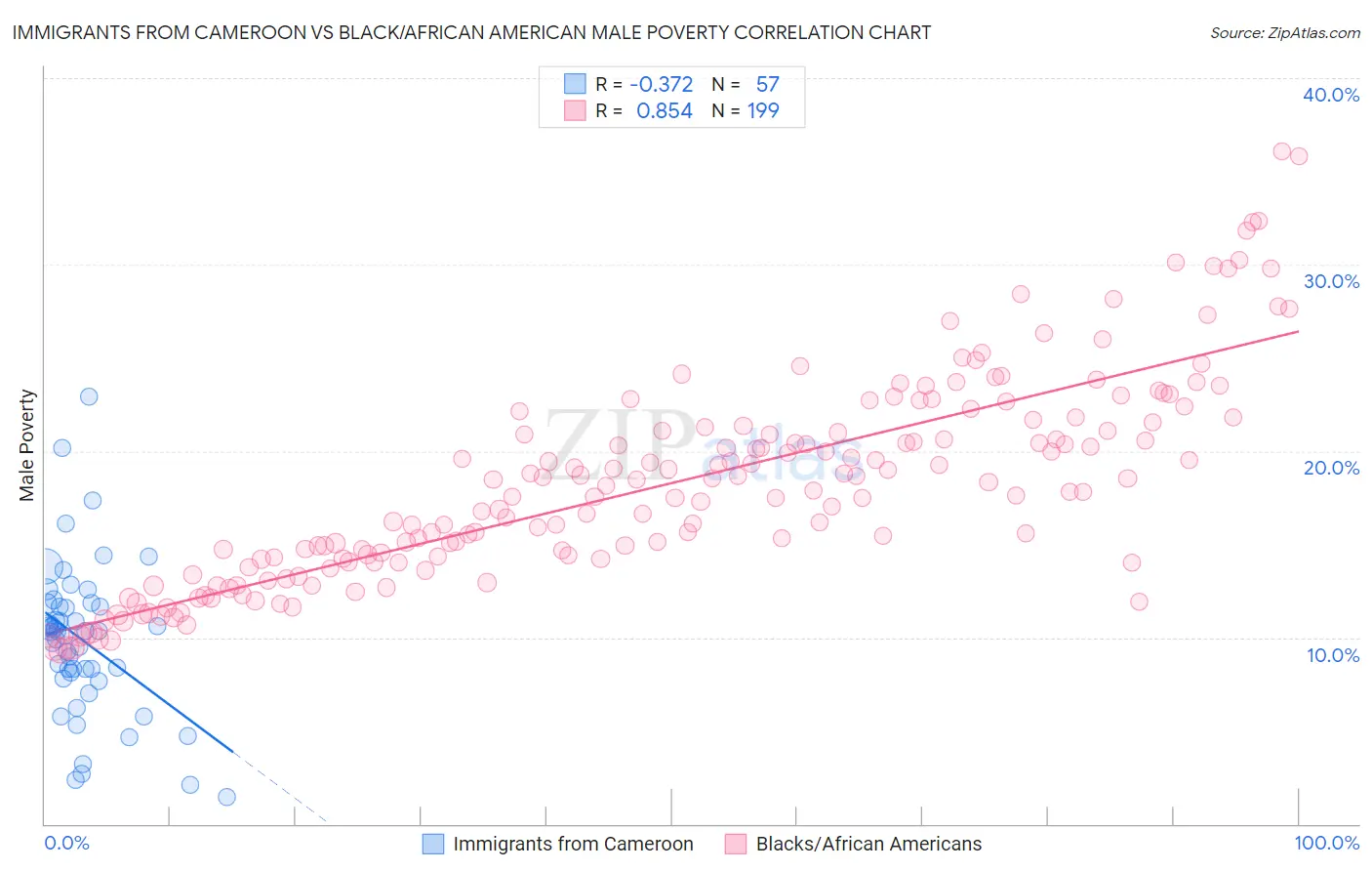 Immigrants from Cameroon vs Black/African American Male Poverty