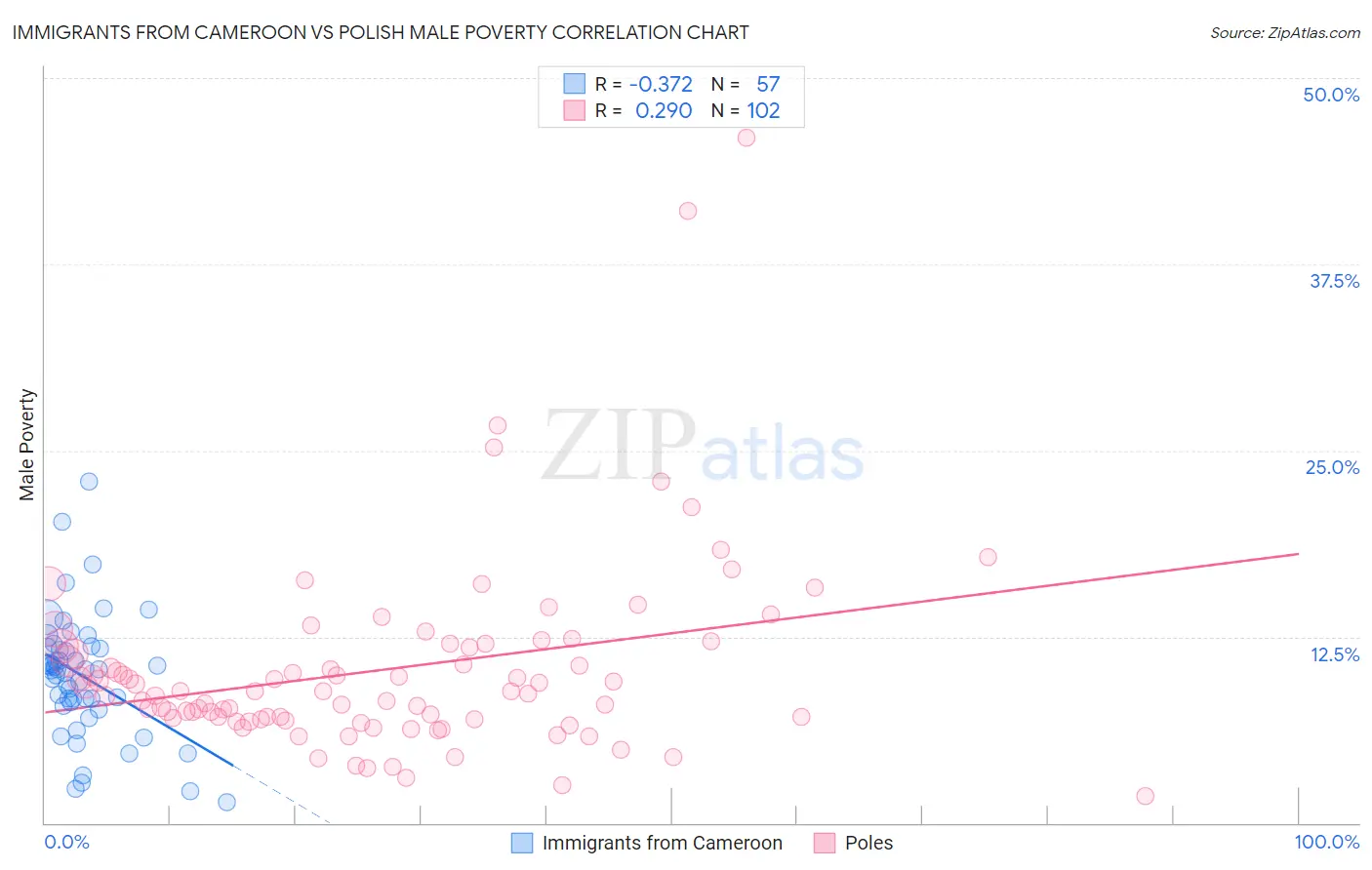Immigrants from Cameroon vs Polish Male Poverty
