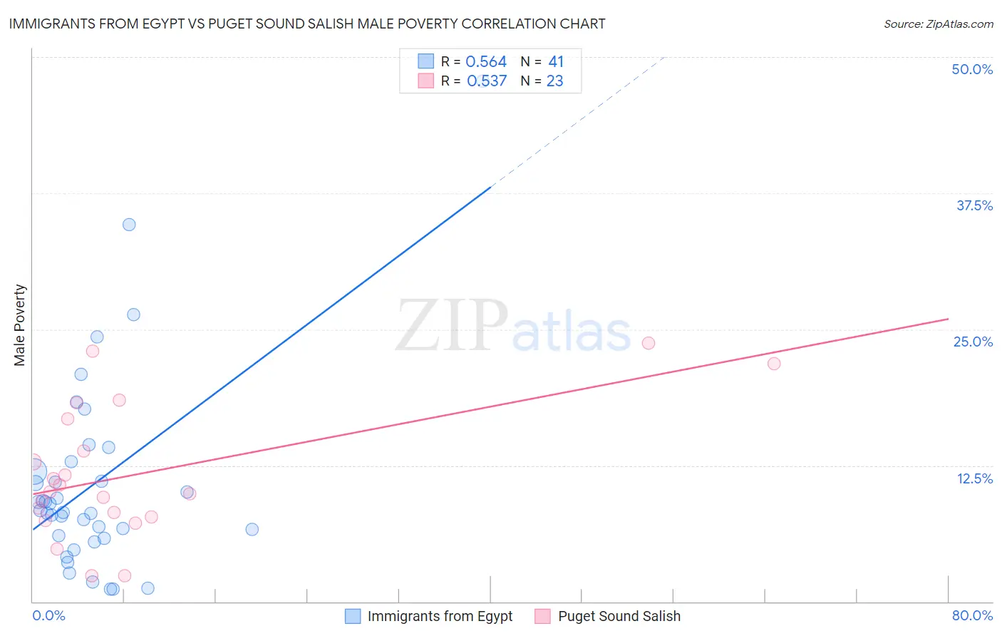 Immigrants from Egypt vs Puget Sound Salish Male Poverty
