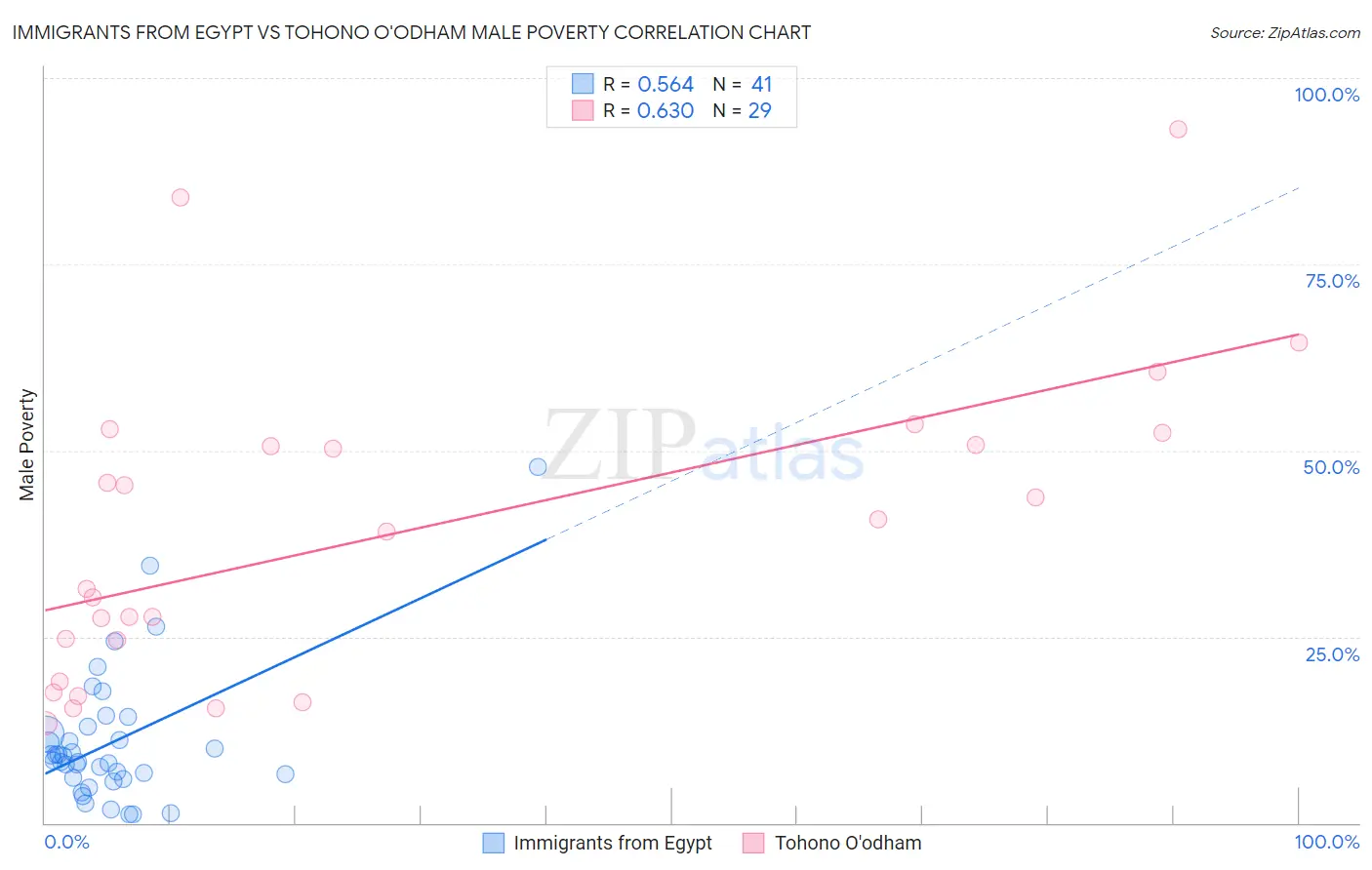 Immigrants from Egypt vs Tohono O'odham Male Poverty