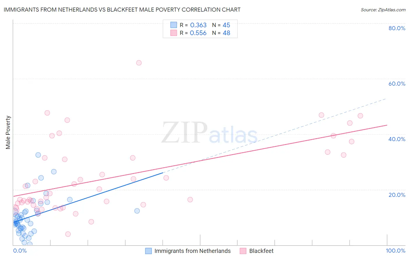 Immigrants from Netherlands vs Blackfeet Male Poverty