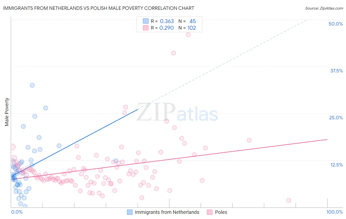 Immigrants from Netherlands vs Polish Male Poverty