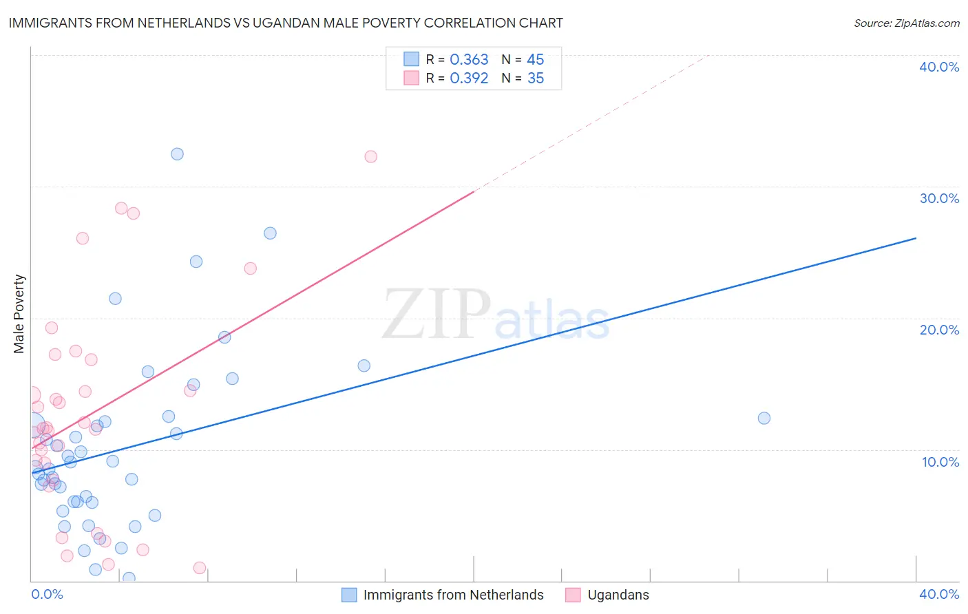 Immigrants from Netherlands vs Ugandan Male Poverty