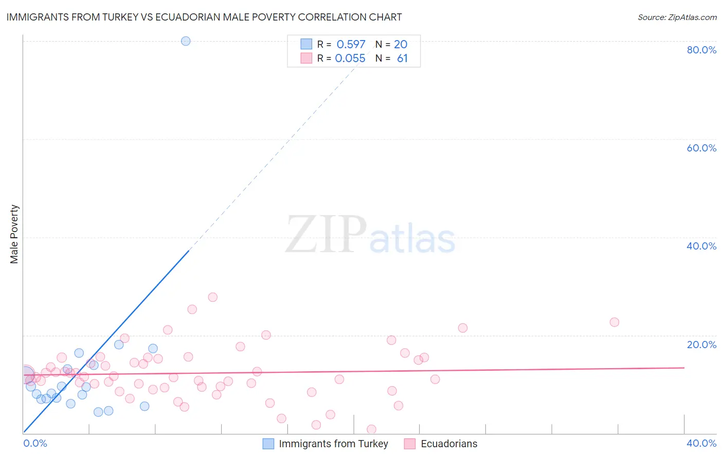 Immigrants from Turkey vs Ecuadorian Male Poverty