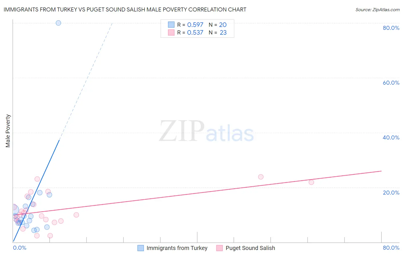 Immigrants from Turkey vs Puget Sound Salish Male Poverty