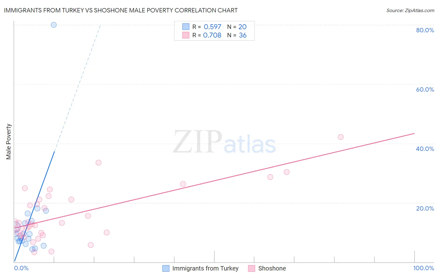 Immigrants from Turkey vs Shoshone Male Poverty