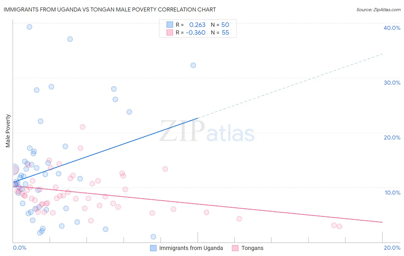 Immigrants from Uganda vs Tongan Male Poverty