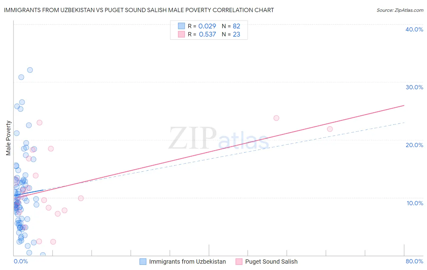 Immigrants from Uzbekistan vs Puget Sound Salish Male Poverty