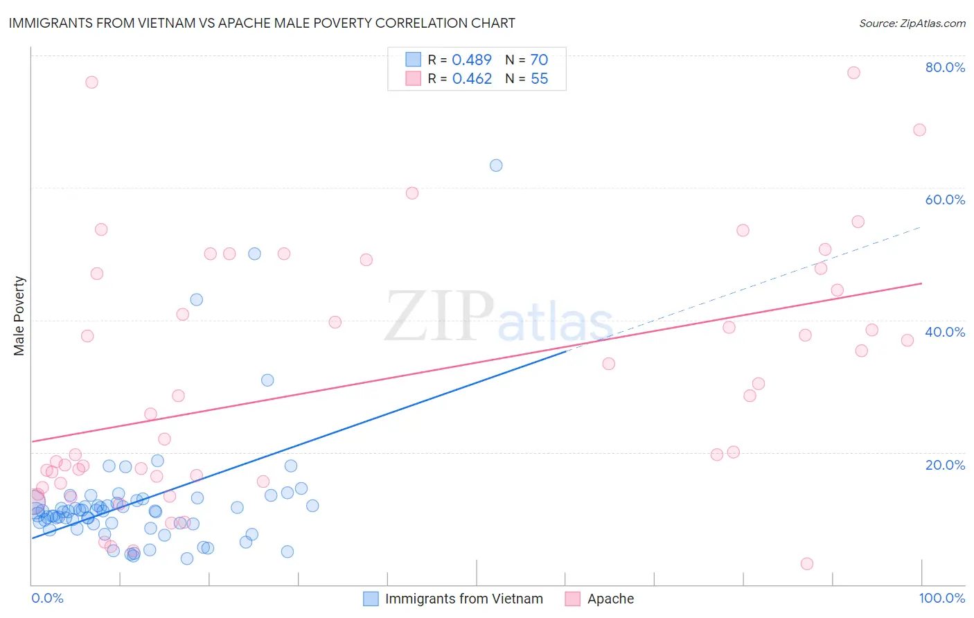 Immigrants from Vietnam vs Apache Male Poverty