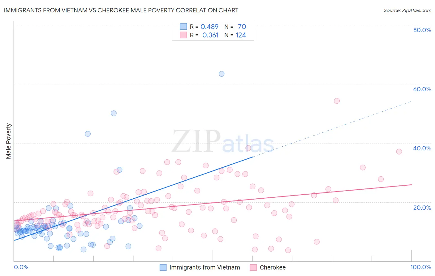 Immigrants from Vietnam vs Cherokee Male Poverty