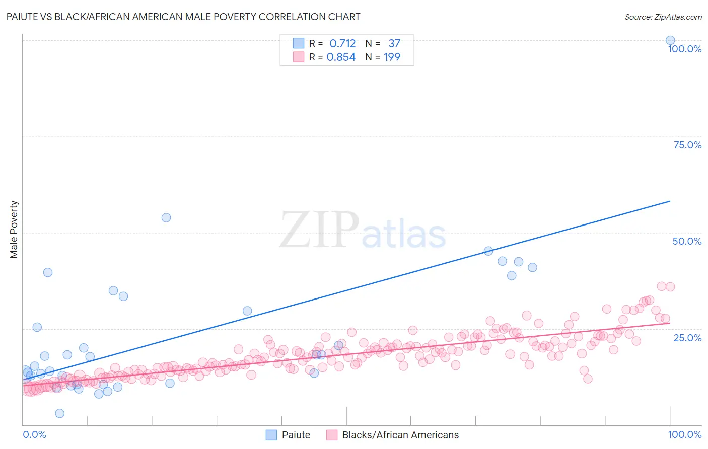 Paiute vs Black/African American Male Poverty