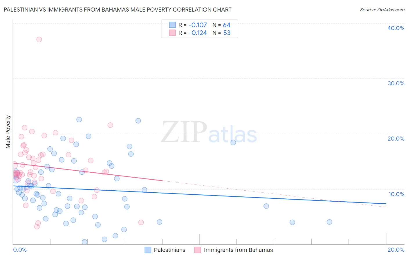 Palestinian vs Immigrants from Bahamas Male Poverty