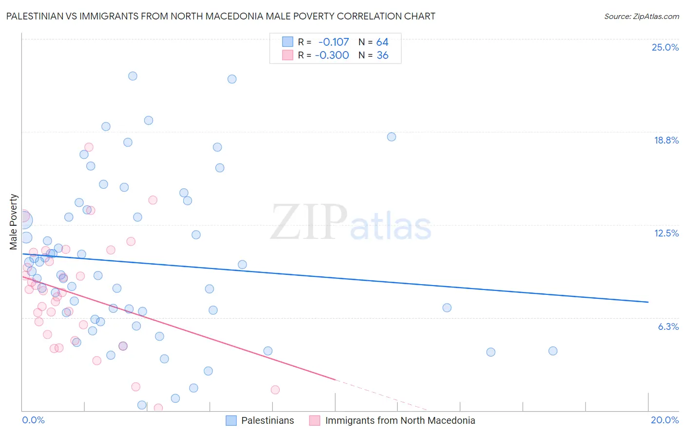 Palestinian vs Immigrants from North Macedonia Male Poverty