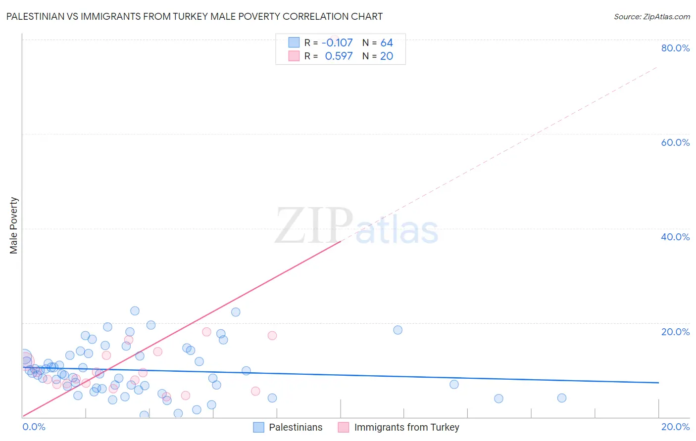 Palestinian vs Immigrants from Turkey Male Poverty