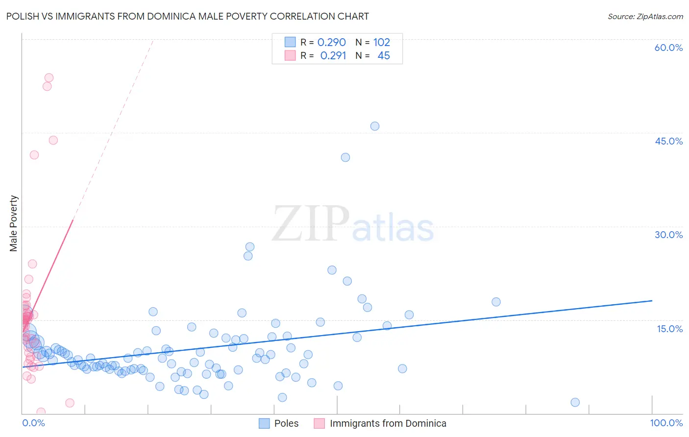 Polish vs Immigrants from Dominica Male Poverty