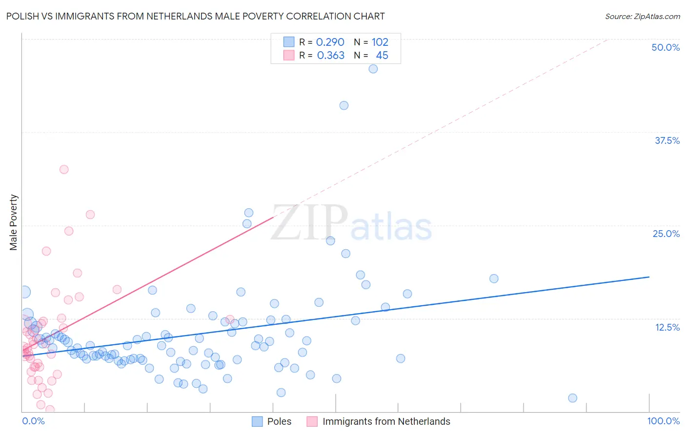 Polish vs Immigrants from Netherlands Male Poverty