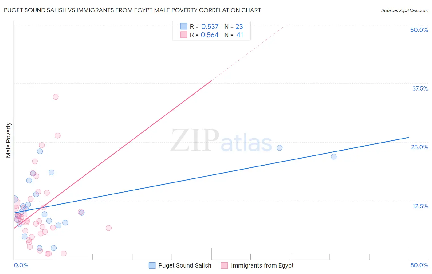 Puget Sound Salish vs Immigrants from Egypt Male Poverty