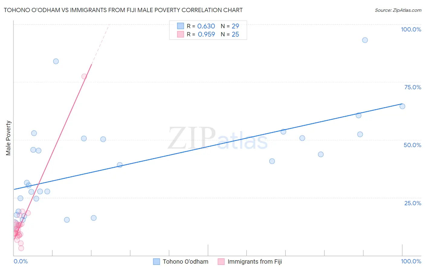 Tohono O'odham vs Immigrants from Fiji Male Poverty