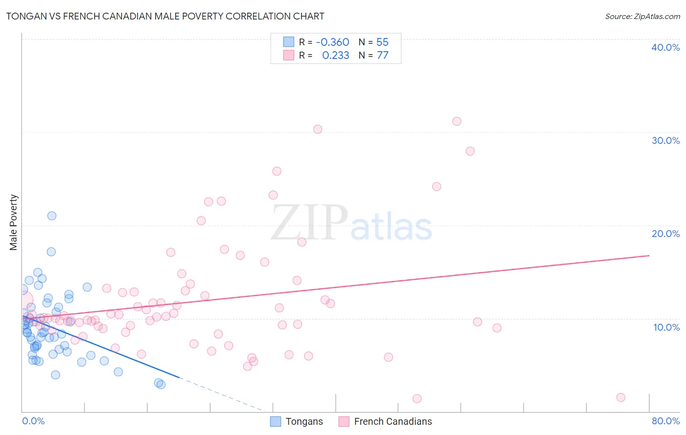 Tongan vs French Canadian Male Poverty