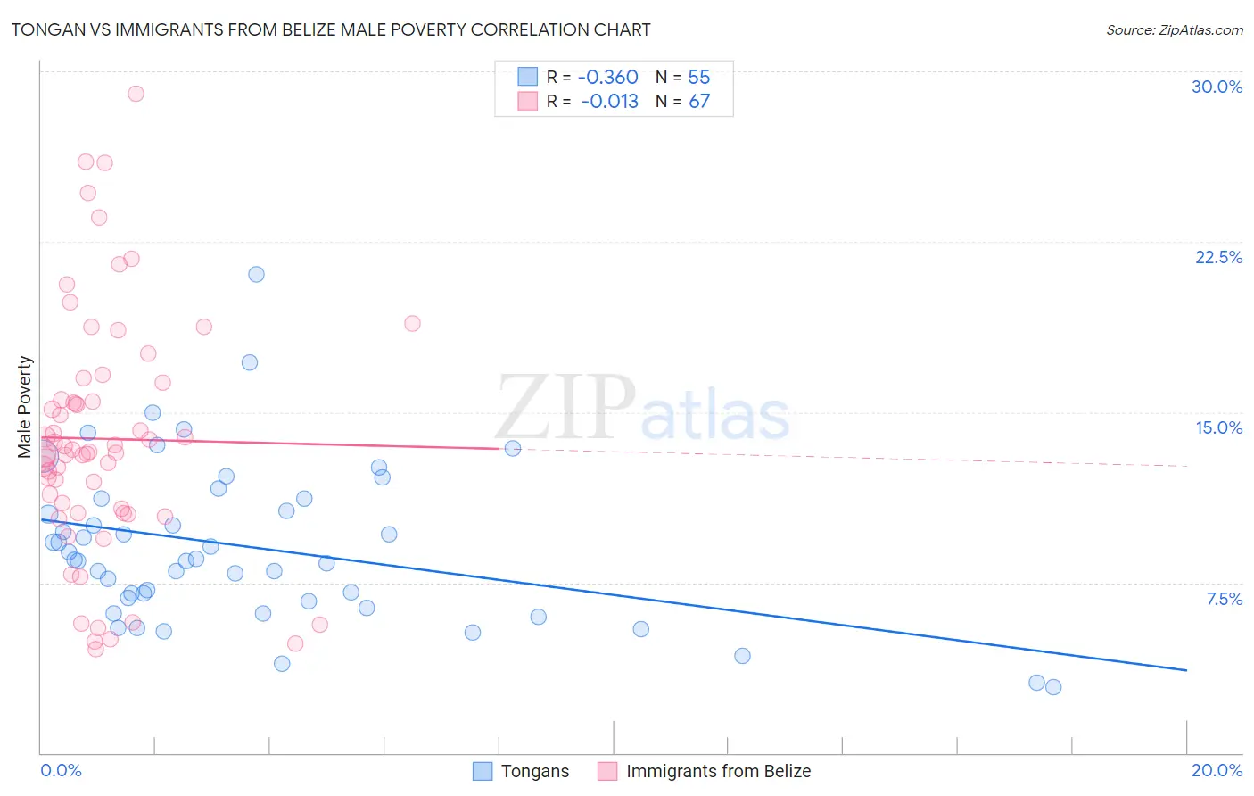 Tongan vs Immigrants from Belize Male Poverty